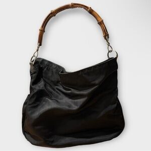 GUCCI Diana Large Black Nylon Bamboo Handle Shoulder Bag.